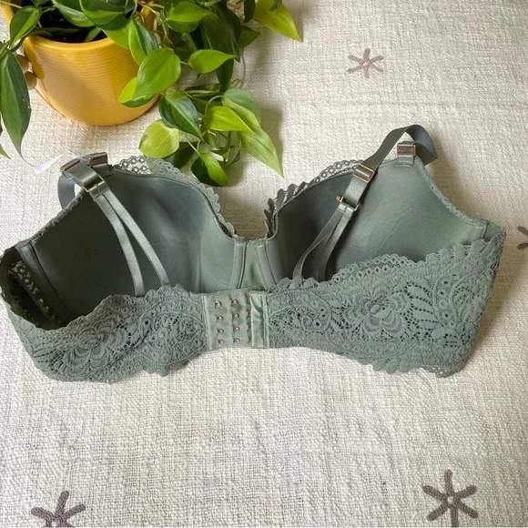 SOLD Aerie lightly padded balconette floral lace bra 40D sage green rosegold - Picture 6 of 11